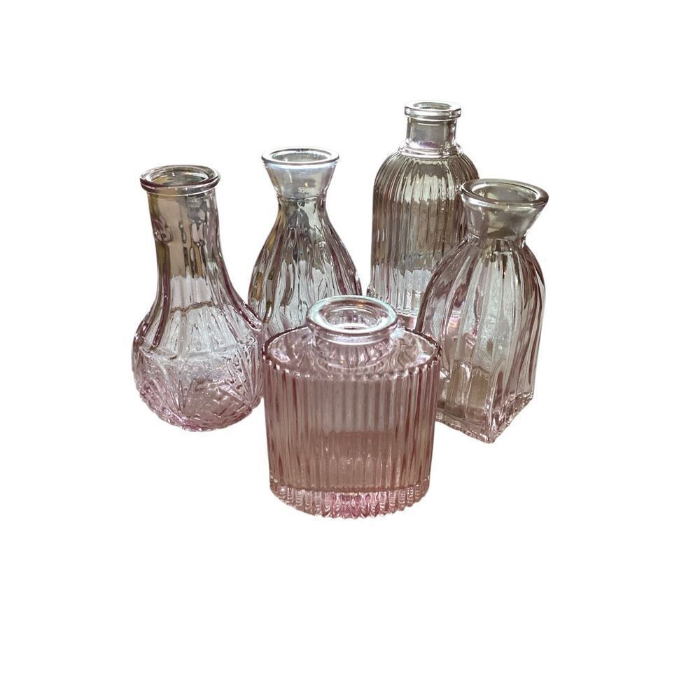 Pink Glass Bud Vases Set Of 5